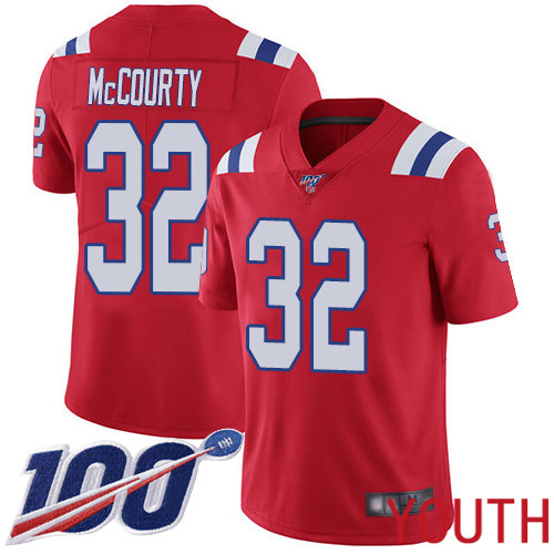 New England Patriots Football 32 100th Season Limited Red Youth Devin McCourty Alternate NFL Jersey